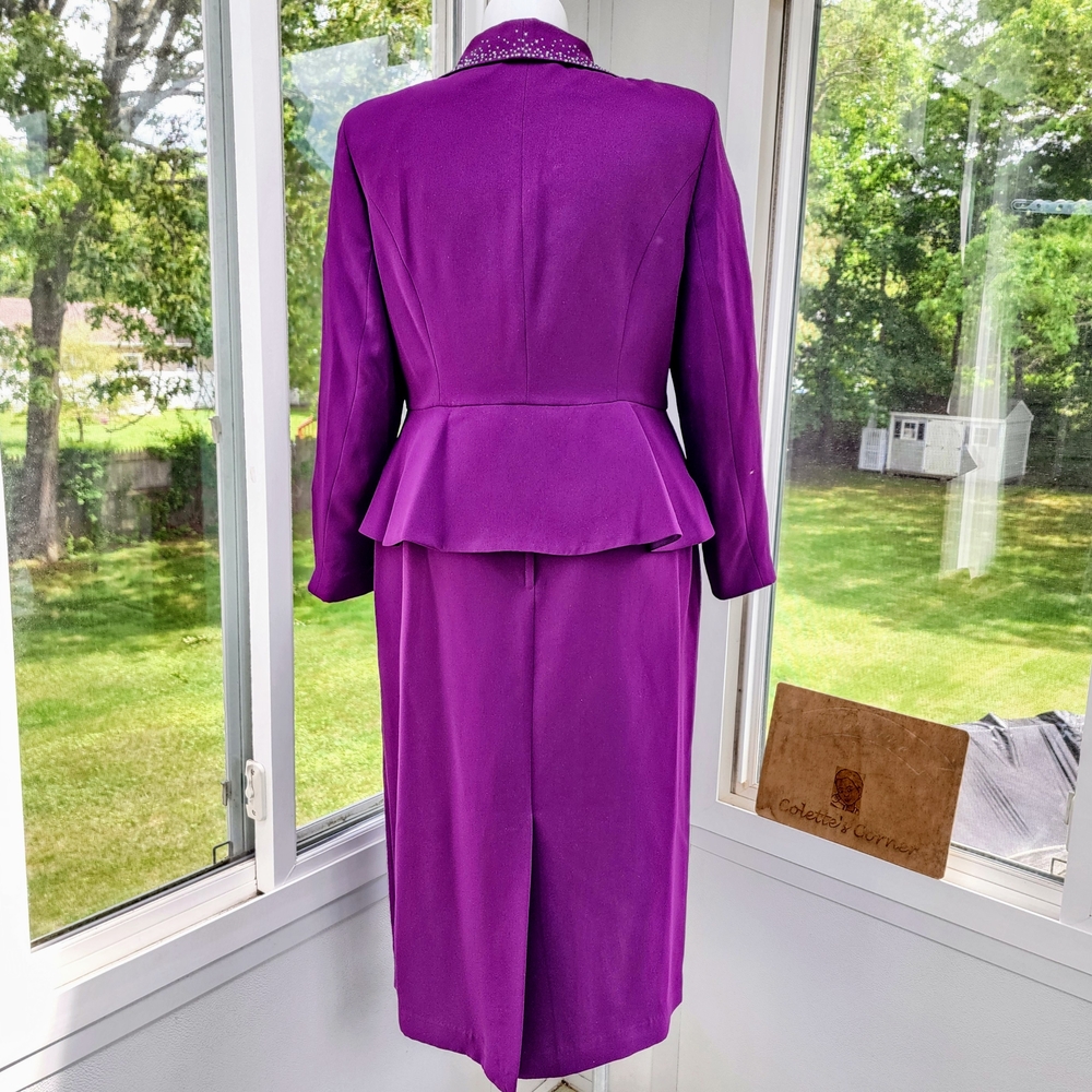 EY Signature Plum Peplum Sequience Studded Blazer & Long Skirt Suit Set - Picture 4 of 16